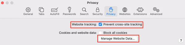 disable safari privacy settings to fix 224003 error code