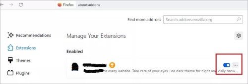 remover a extensão firefox