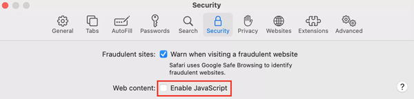 enable safari javascript to fix 224003