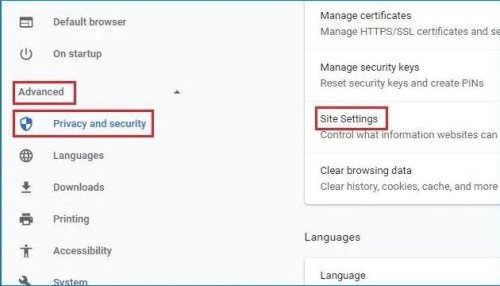 site setting on chrome