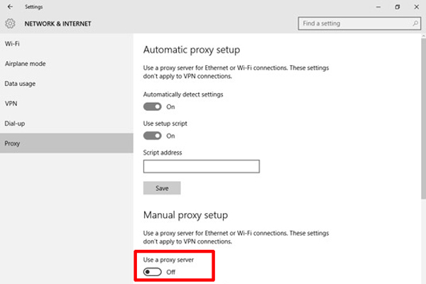 Deaktivieren Sie den Proxyserver