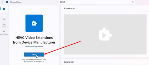free install hevc video extensions from device manufacturer