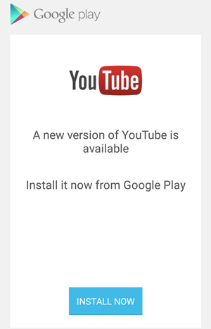 update youtube app to fix youtube video not playing on phone
