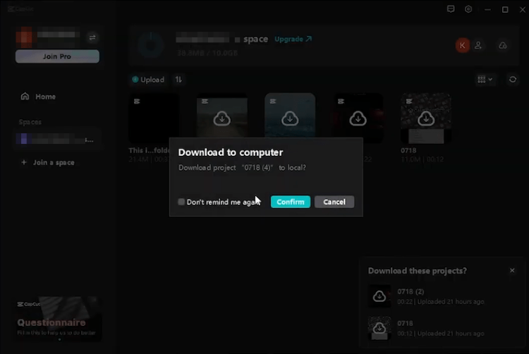 download capcut project from cloud