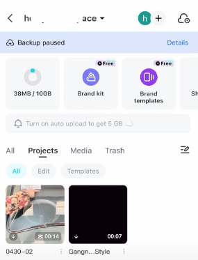 get back capcut from mobile trash