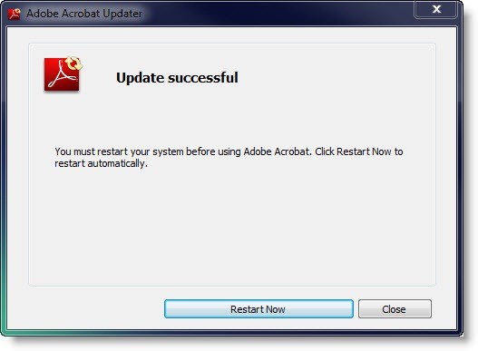 acrobat update restart now