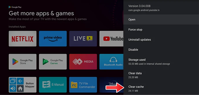 limpar cache na android tv