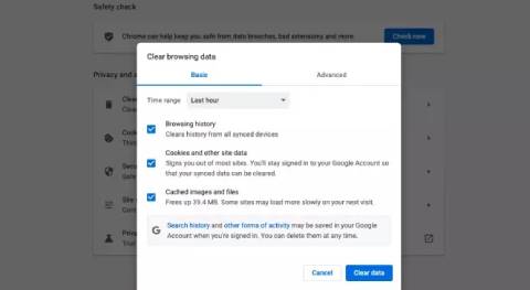 chrome clear browsing data