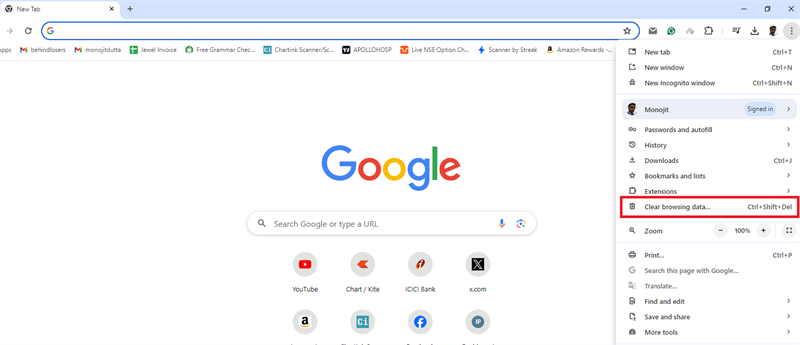 excluir dados de navegação do chrome