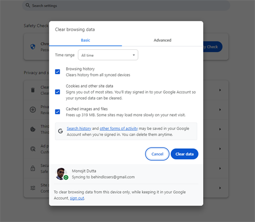 limpar dados do chrome