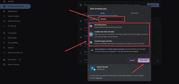 Limpar Dados para corrigir o erro 'Impossível reproduzir vídeo, erro 5'