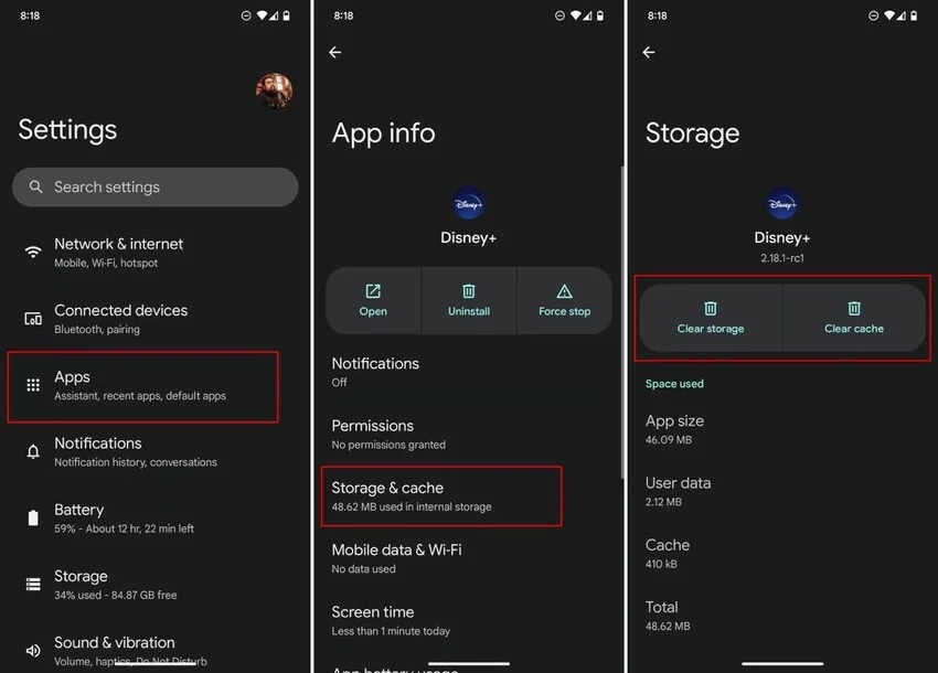 limpar cache do aplicativo disney plus para corrigir erros