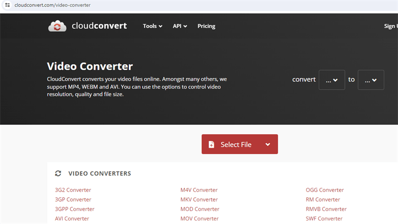 cloudconvert select fileo