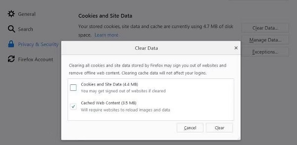 Cache und Cookies in Firefox löschen