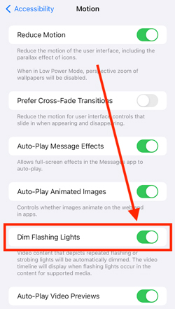 turn off dim flashing lights to fix iphone video black screen