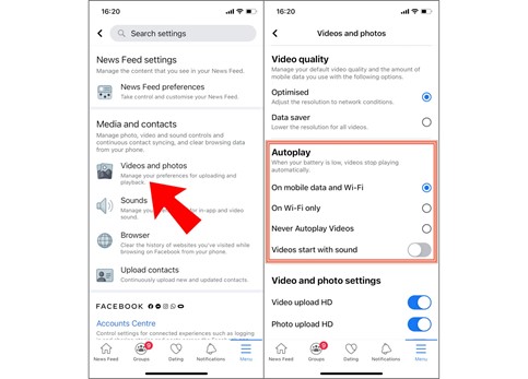 enable facebook autoplay on iphone to fix facebook videos not playing automatically