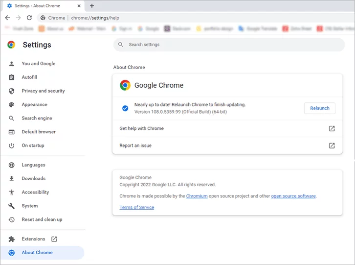 update google chrome to fix error code 101102-step 2