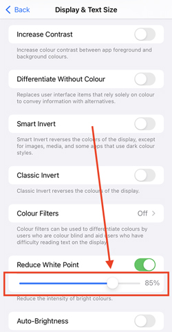reduce white point to fix iphone video black screen