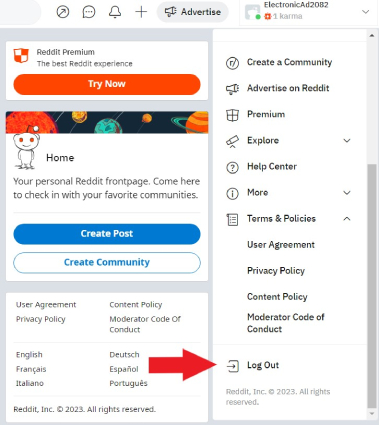 log out of reddit account on browser