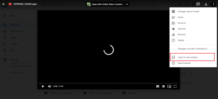open video in new window to fix google drive video cannot be played