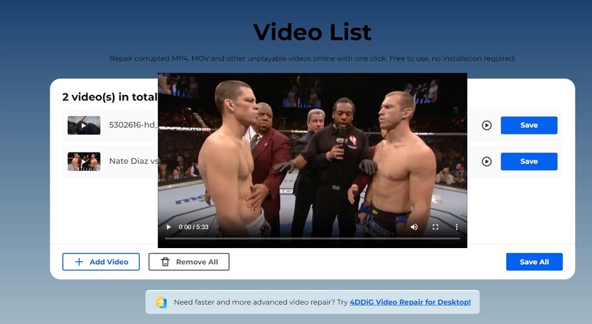 preview and download repaired video
