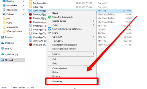 opção de propriedades