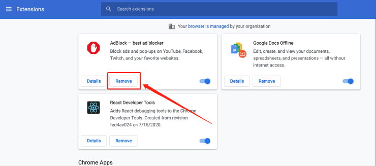 移除 Chrome 擴充功能以修復 Error 224003