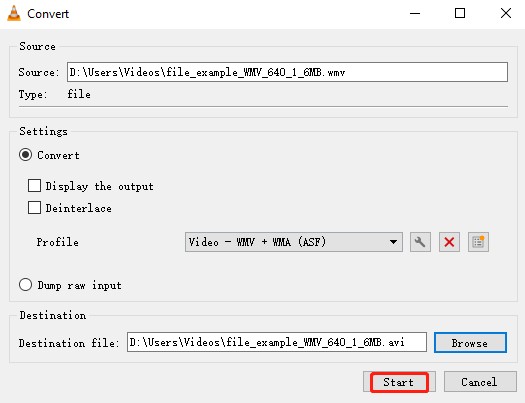 repair wmv file using vlc-step 4