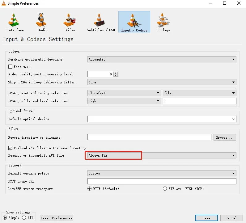 vlc repair mov