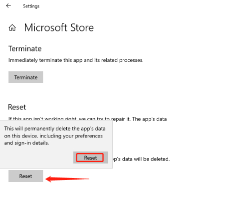 reset microsoft store