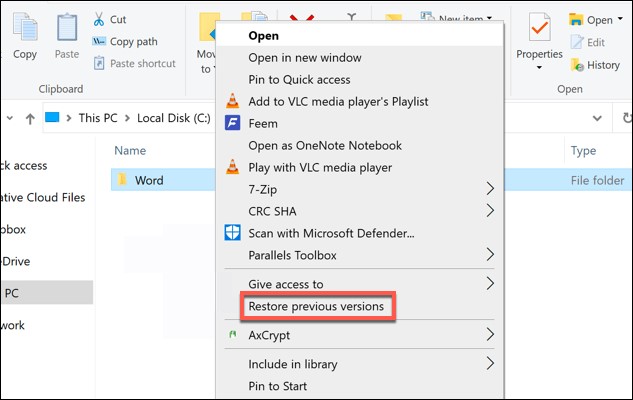 restore previous versions