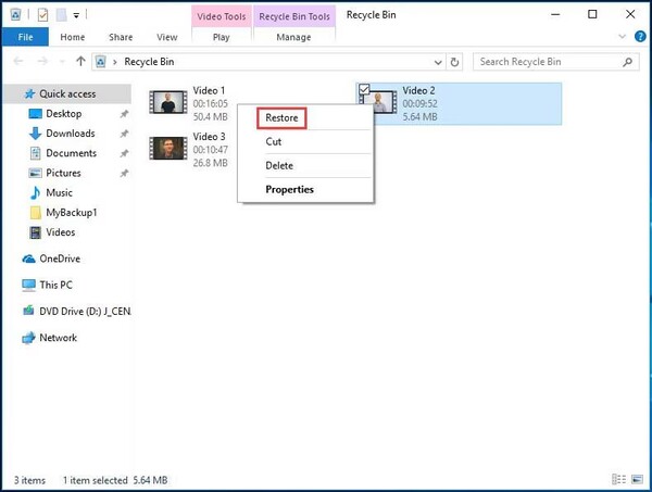 restore deleted videos from recycle bin