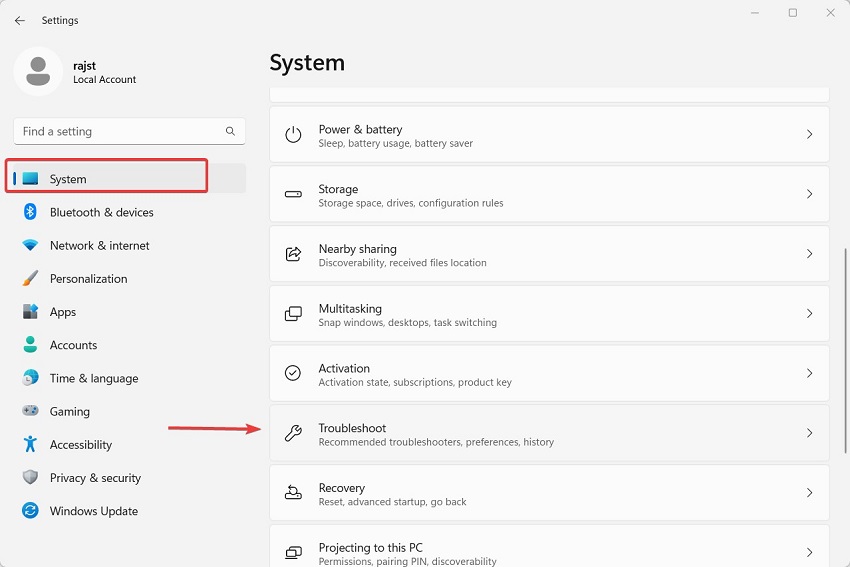 run video troubleshooter on windows 11- step 1