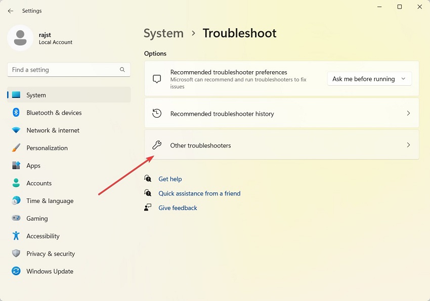 run video troubleshooter on windows 11- step 2