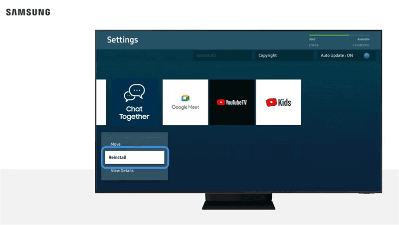 reinstalação de aplicativo na tv