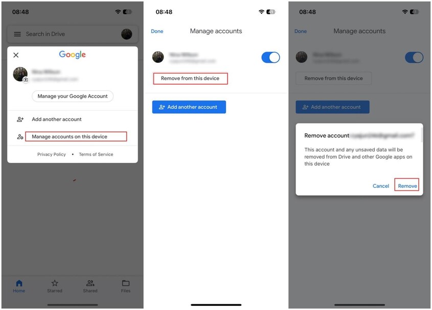 sign out of google drive on mobile device