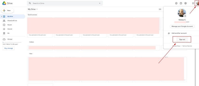 sign out of google drive on pc