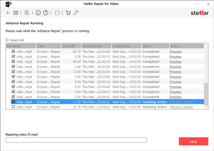 Stellar Video Repair MP4 Advanced Repair became unresponsive