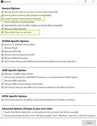 uncheck options in menu
