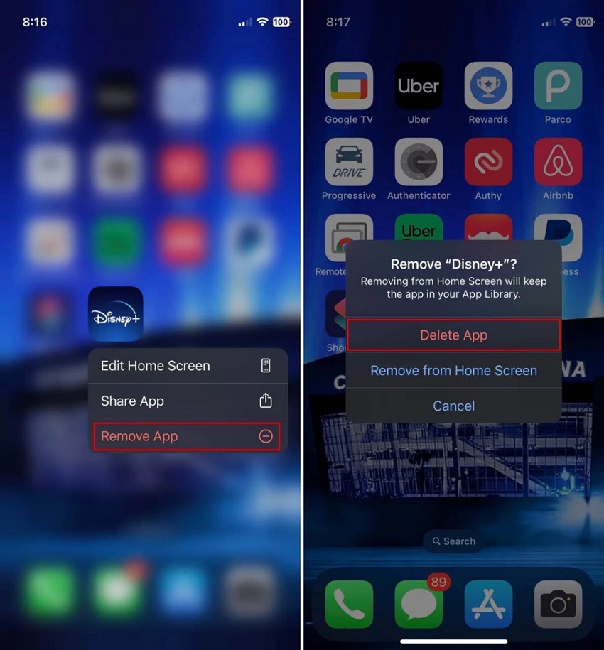 Deinstallieren Sie Disney Plus von ios