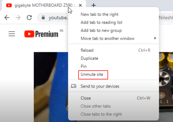Désactiver le mode silencieux du site YouTube sur Chrome pour résoudre l'erreur de son absent sur les vidéos YouTube