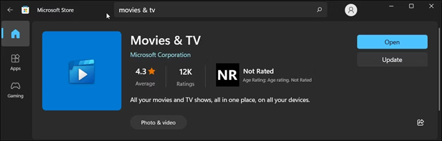 update movies & tv app to fix 0xc00d3e8c error