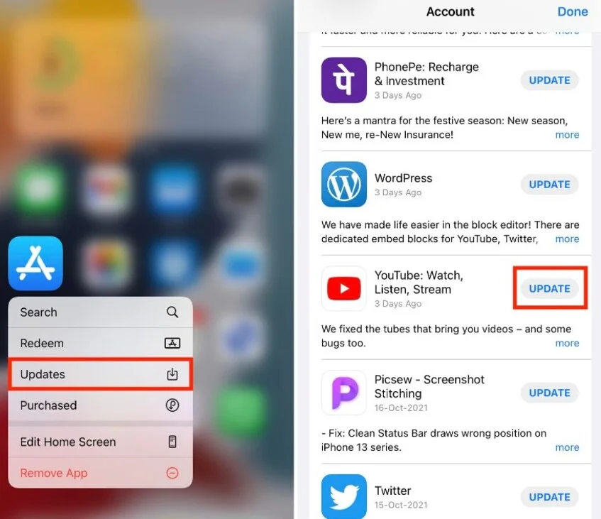 update youtube if youtube not working on iphone