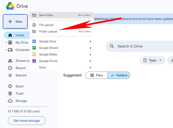 upload file or folder to google drive