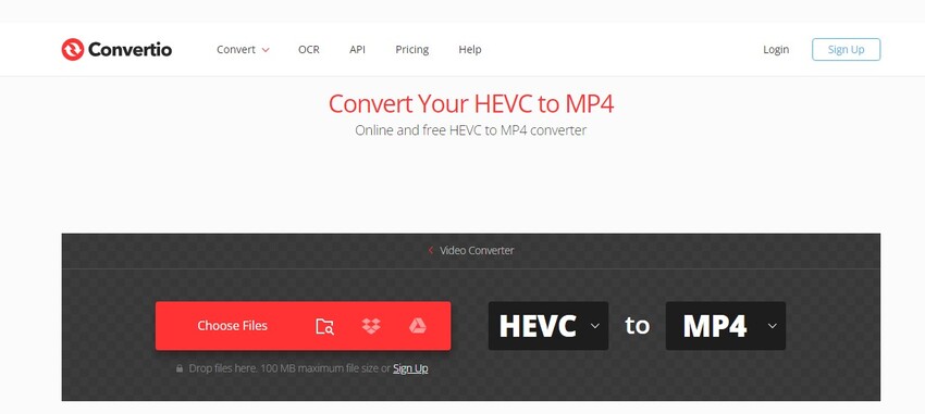 cargue un archivo de vídeo hevc a la conversión