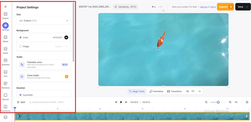 veed adjust settings