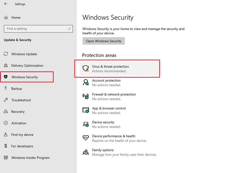 virus and threat protection