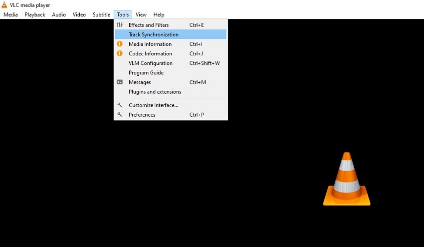 opção de sincronização de trilha no vlc