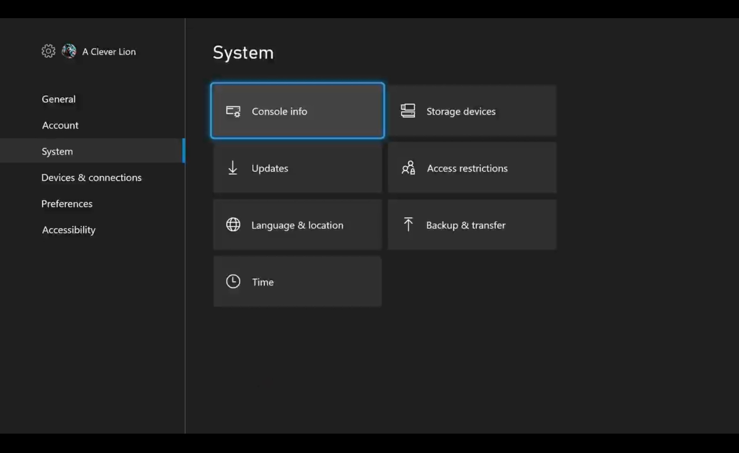 acesse as informações do console xbox