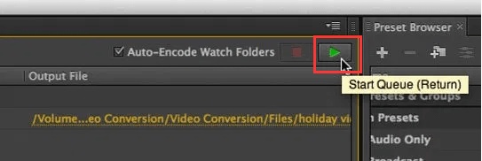 adobe media encoder start queue